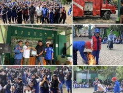 Sosialisasi dan Simulasi Kebakaran, Mobil Damkar Semprot dan Mandikan Seluruh Murid MTsN 1 Bulukumba
